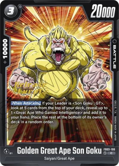 Golden Great Ape Son Goku FB03-106 Raging Roar Release Event Cards Fusion World card