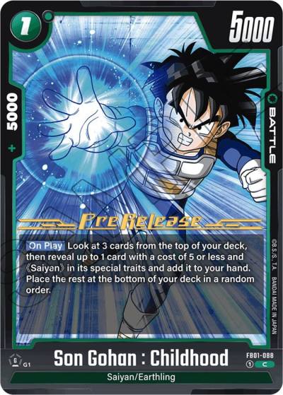 Son Gohan Childhood FB01-088 Awakened Pulse Pre-Release Cards Fusion World card