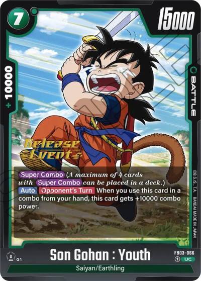Son Gohan Youth FB03-066 Raging Roar Release Event Cards Fusion World card